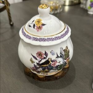 Grace Teaware Floral Bird Design Ceramic Sugar Jar with Lid